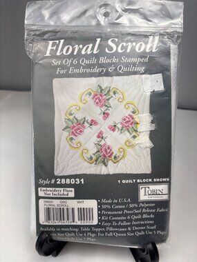 Tobin Floral Scroll Quilting Embroidery Kit 6 Fabric Blocks USA